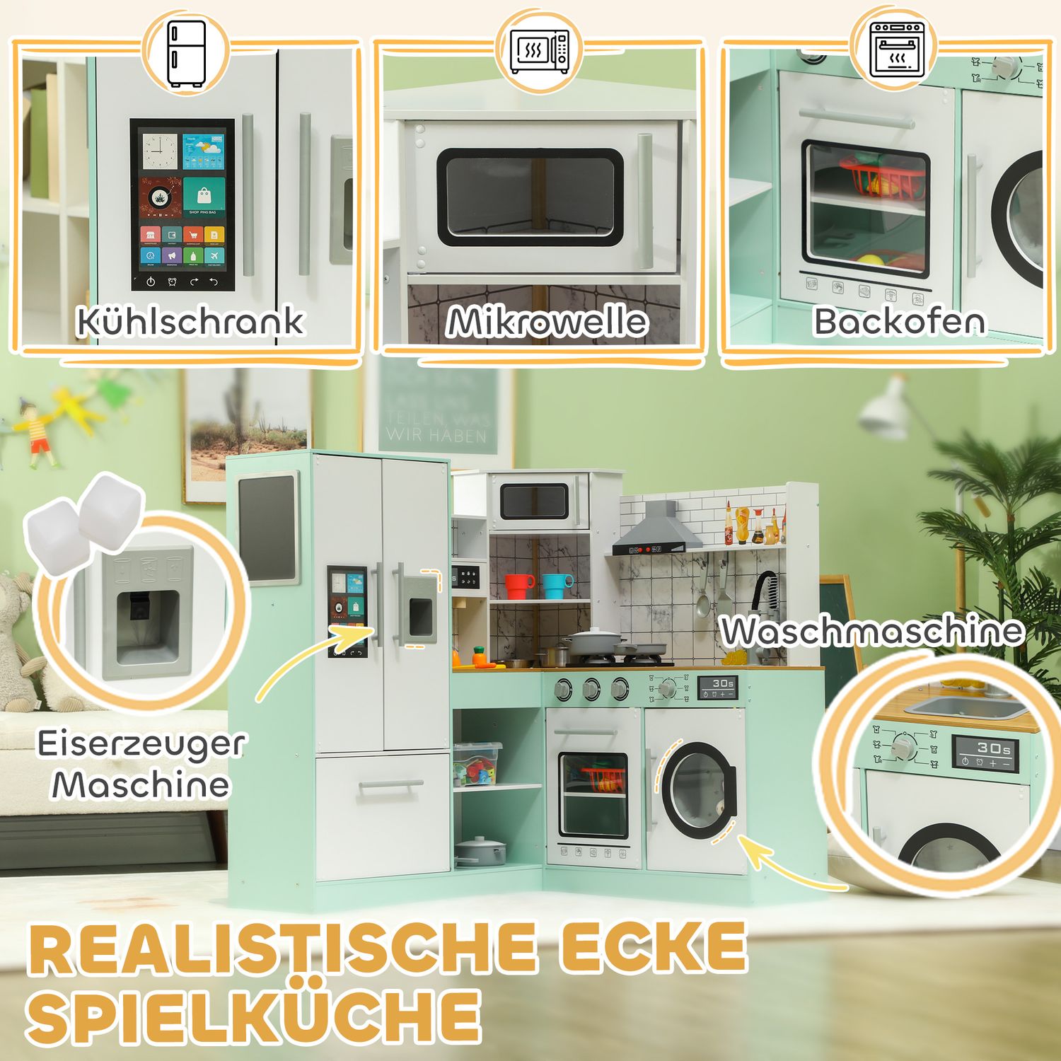 Speelkeuken voor kinderen met schoolbord en realistische functies
