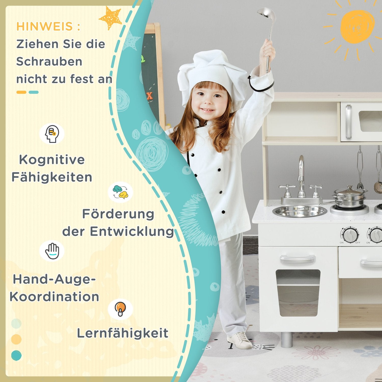Speelgoedkeuken met accessoires, Grenenhout & MDF, 3 jaar+, Wit