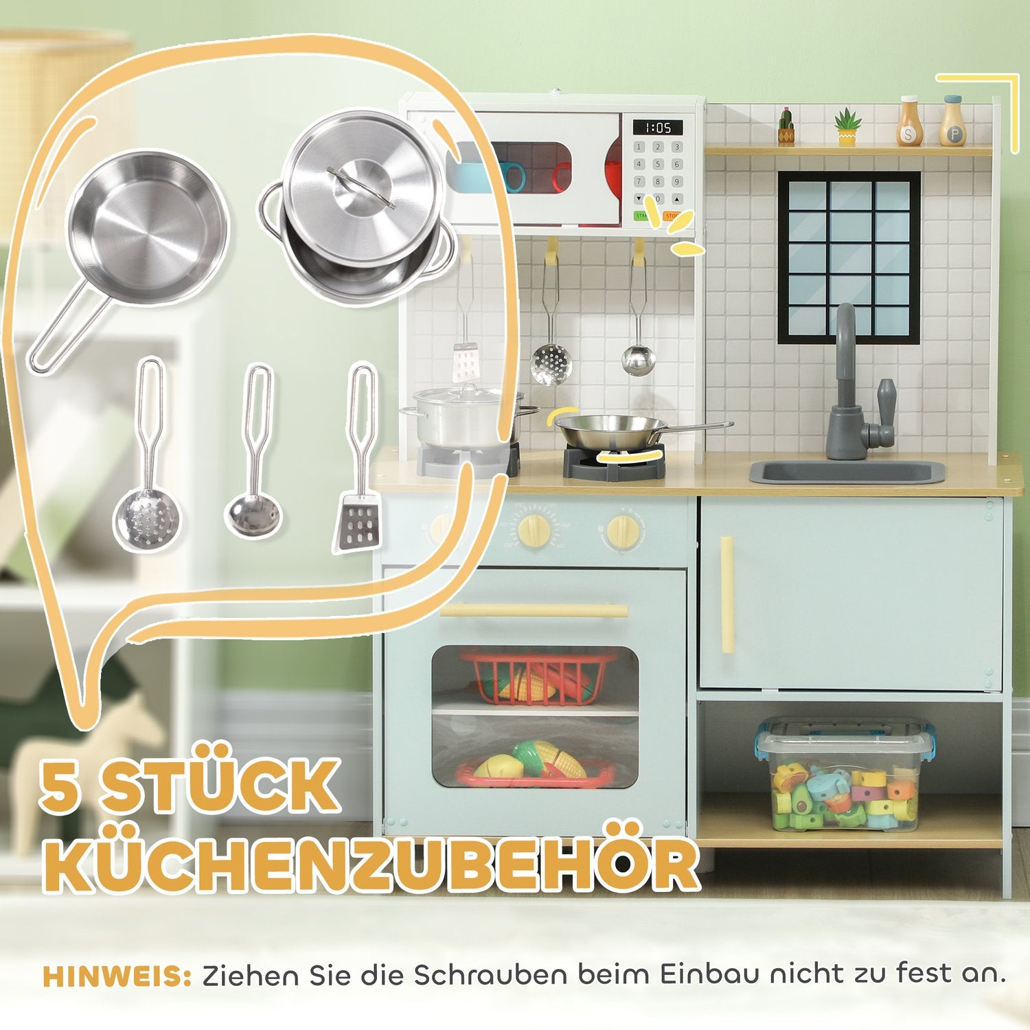 Spielset für Kinderküche mit Zubehör, blau