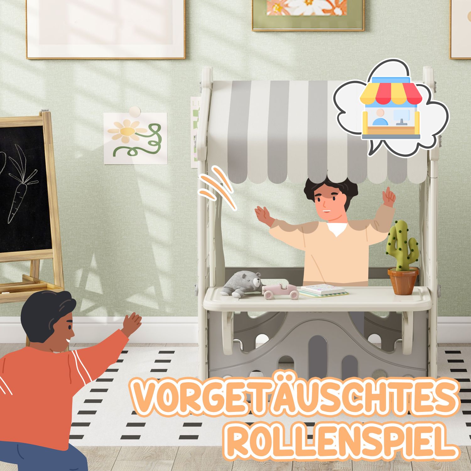 Speelhuisje voor kinderen van 1-6 jaar met deuren en ramen