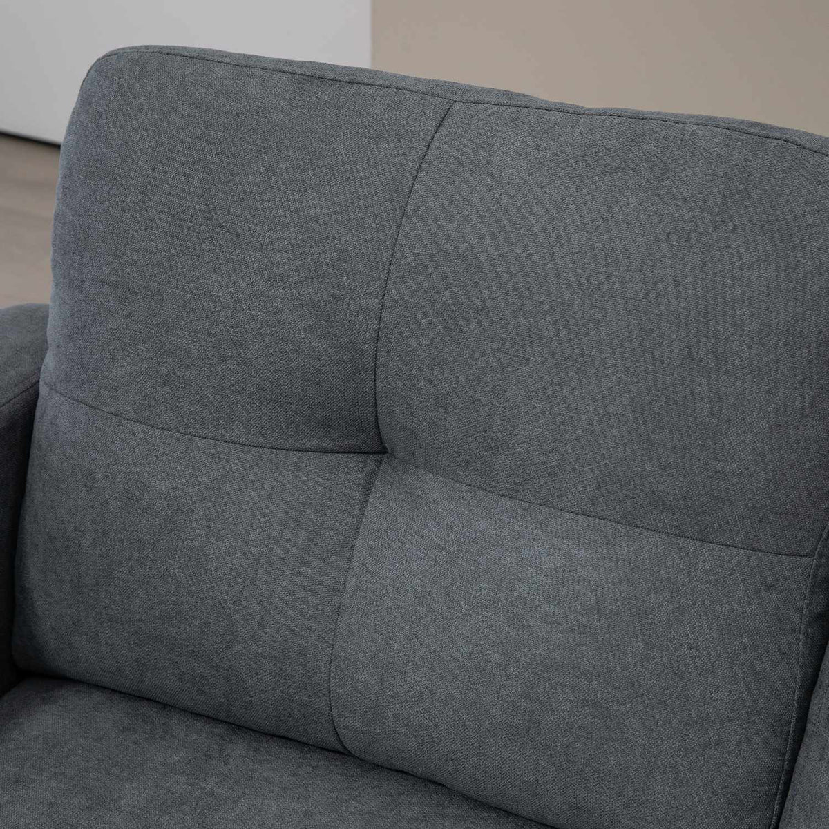 L-vormige hoekbank met chaise longue die aan beide zijden kan worden bevestigd, gestoffeerde bank, donkergrijs