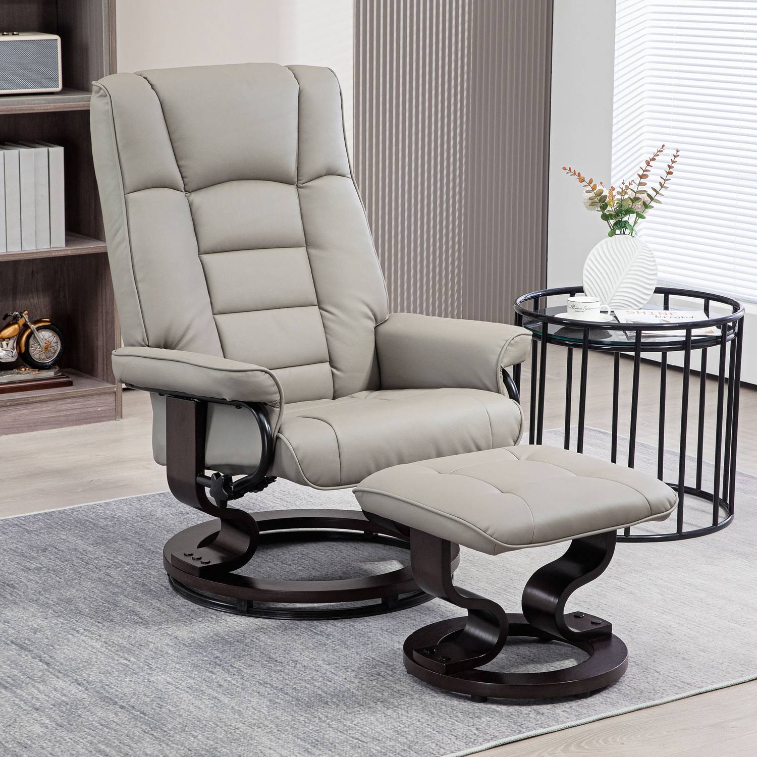 Liegender Relaxsessel mit Hocker, Kunstleder, grau