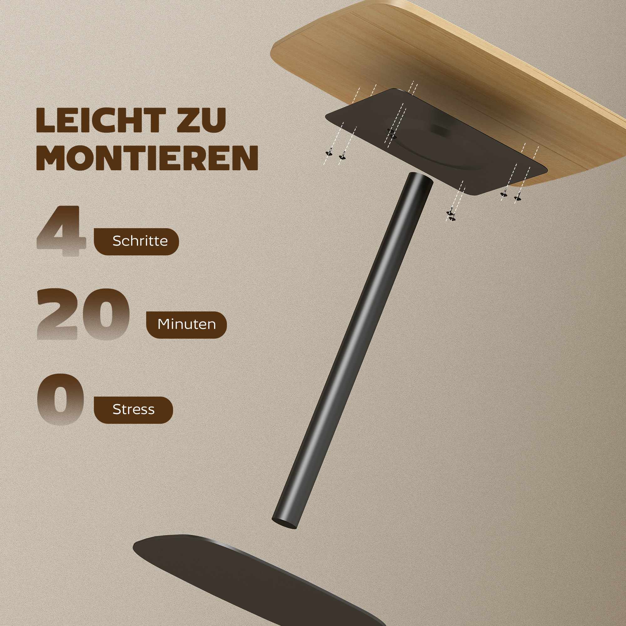 Litet matbord, 60 cm fyrkantigt, MDF-skiva, stålbas