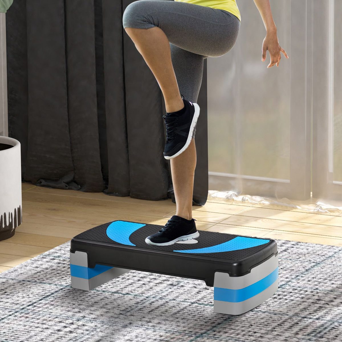 Lichtblauwe Aerobic Stepper, verstelbare hoogte, 150 kg draagvermogen
