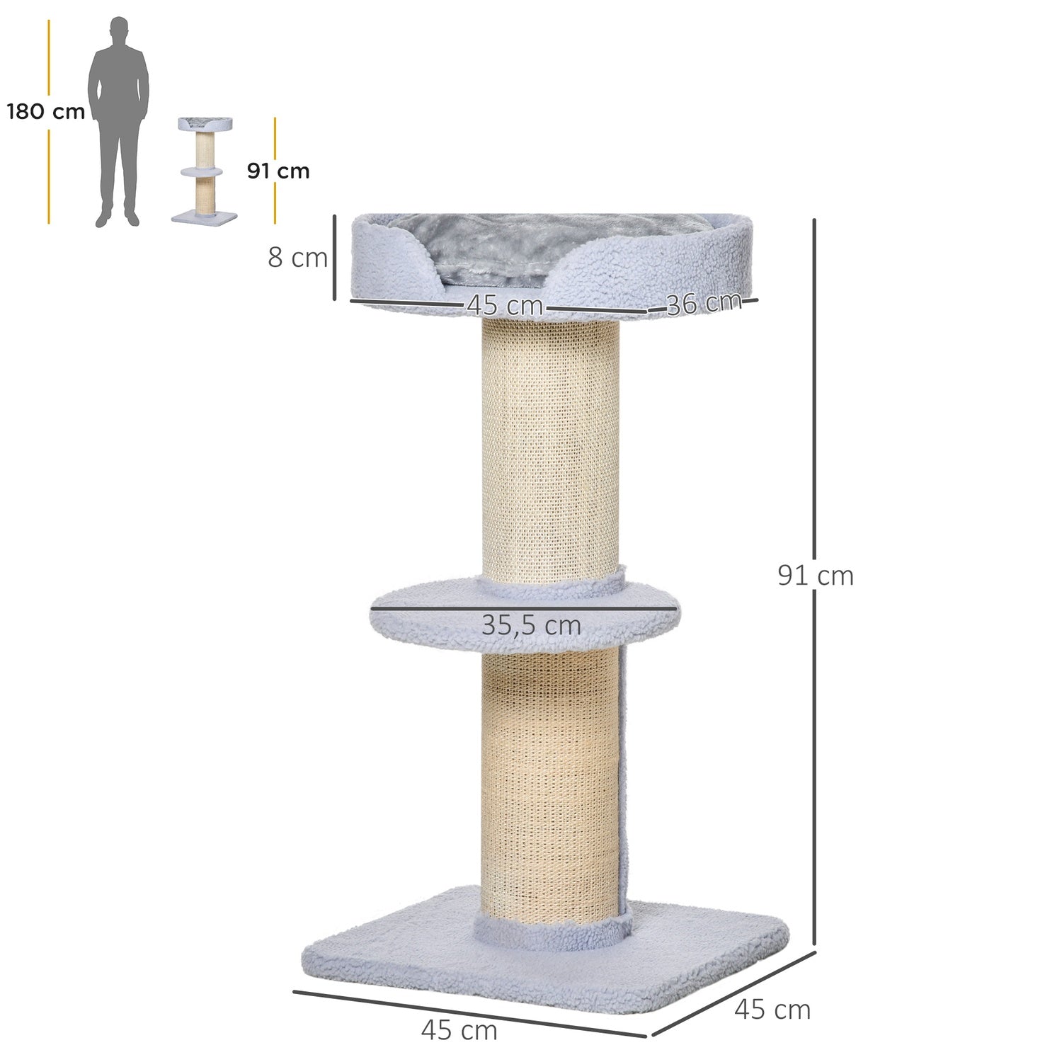Albero per gatti in sisal azzurro, 91cm, capacità 30kg