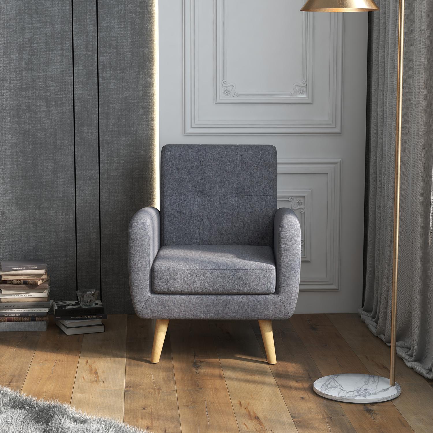 Lichtgrijze gestoffeerde fauteuil voor de woonkamer