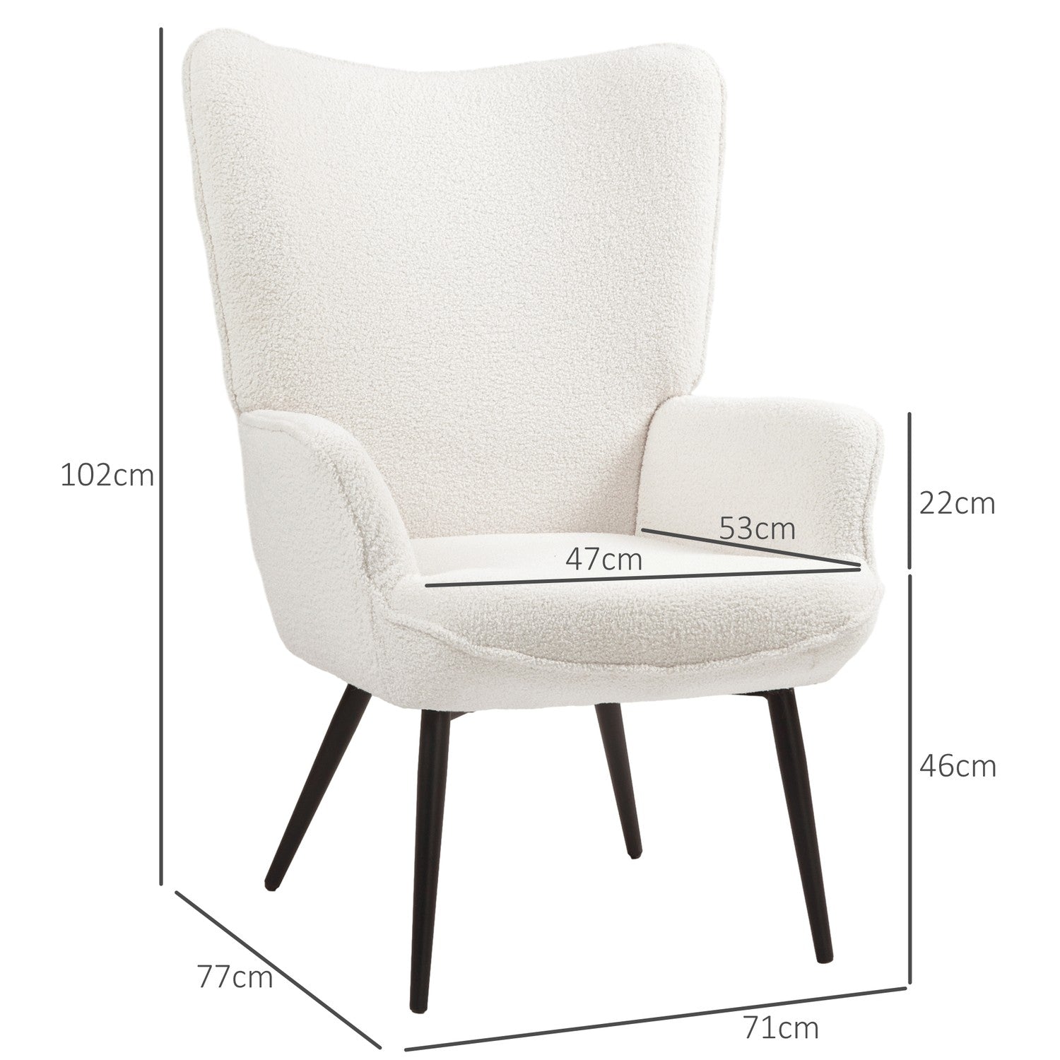 Lounge Wing Chair, gestoffeerd met armleuningen, crèmewit