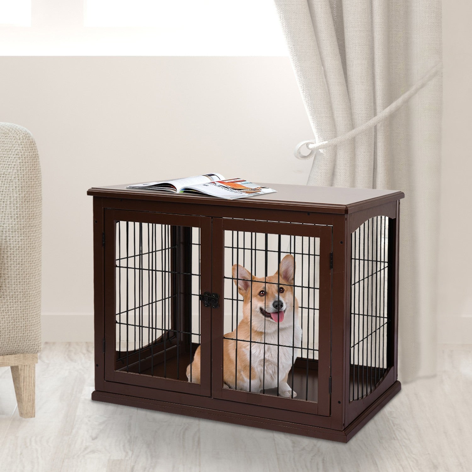 Afsluitbaar bruin hondenhok, kleine honden, dubbele ingangen