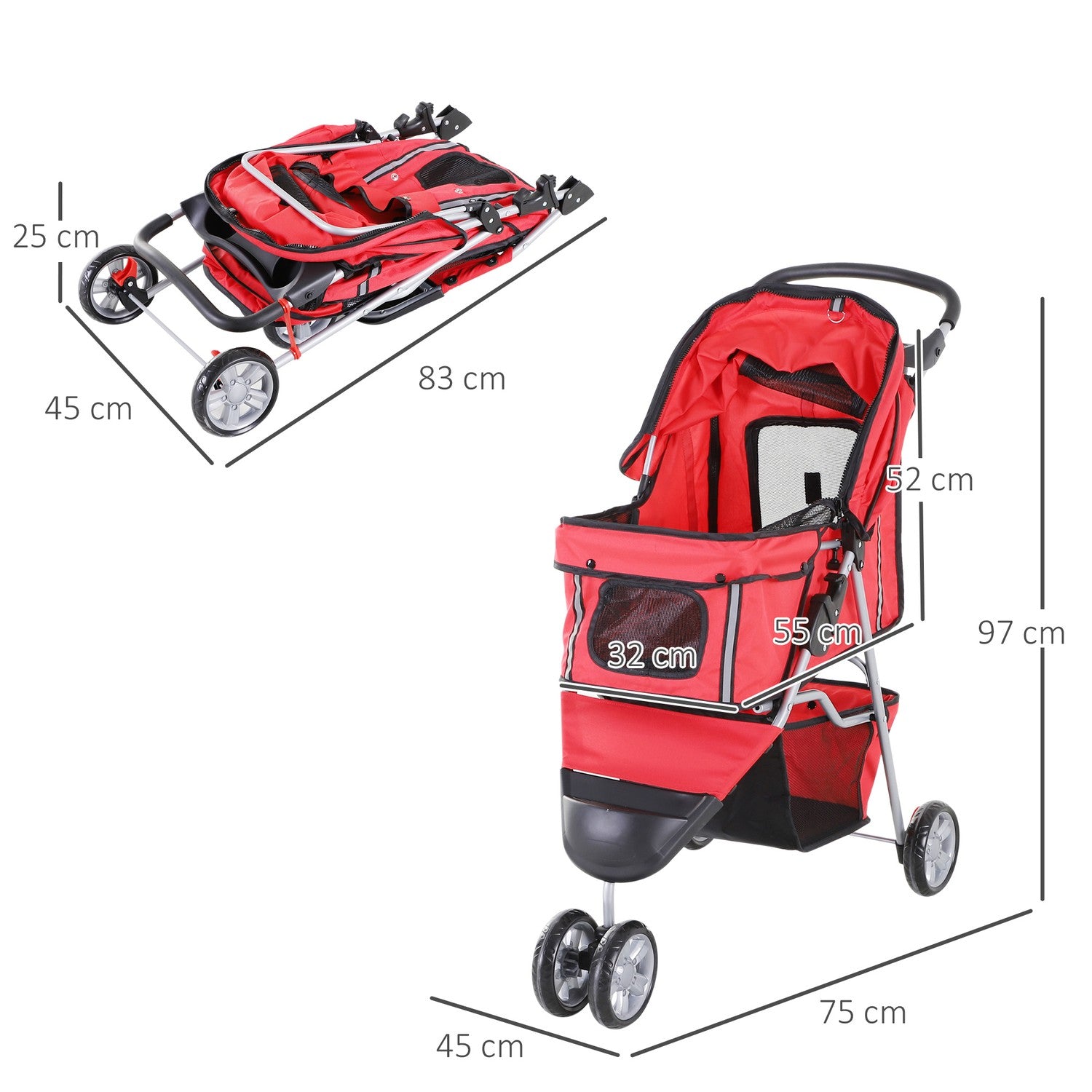 Licht inklapbare honden- en kattenbuggy – Rood