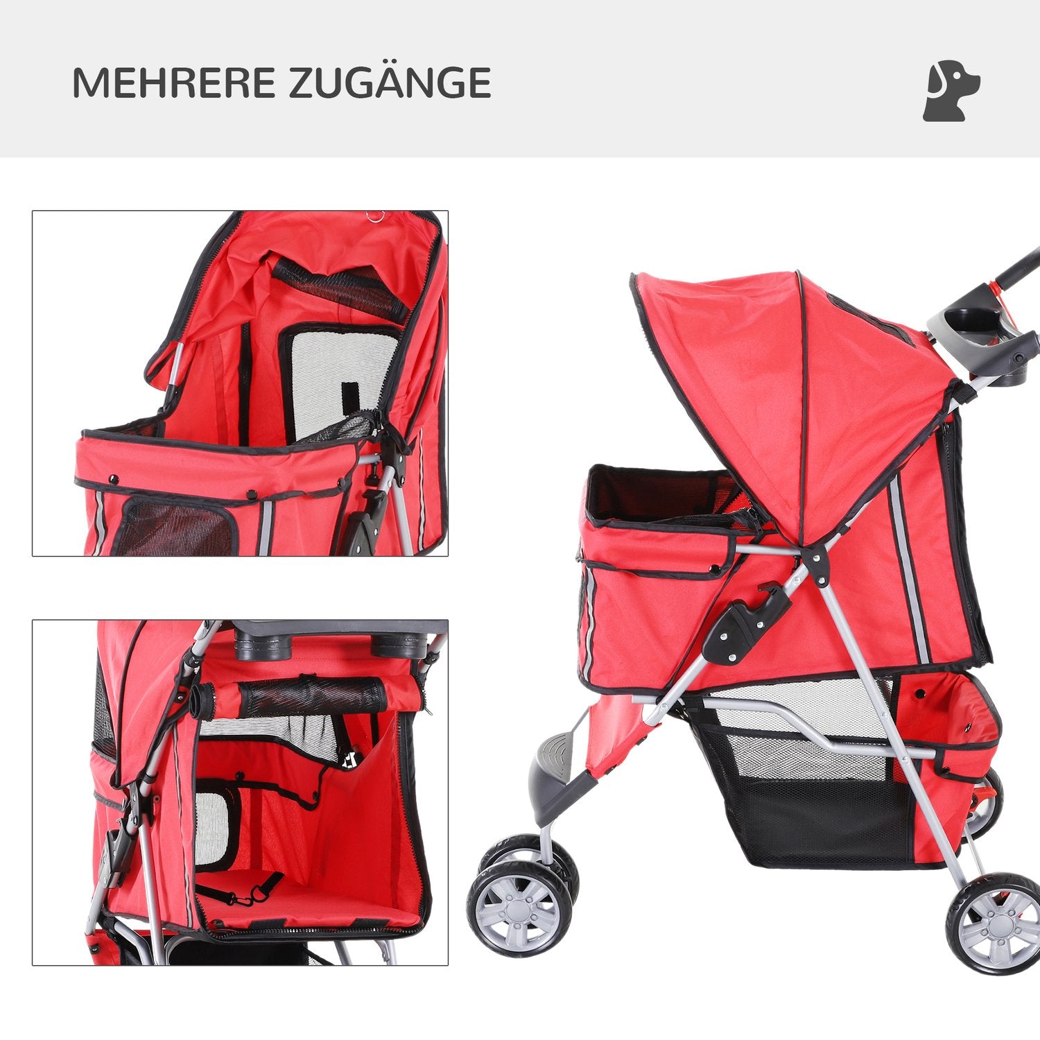 Licht inklapbare honden- en kattenbuggy – Rood