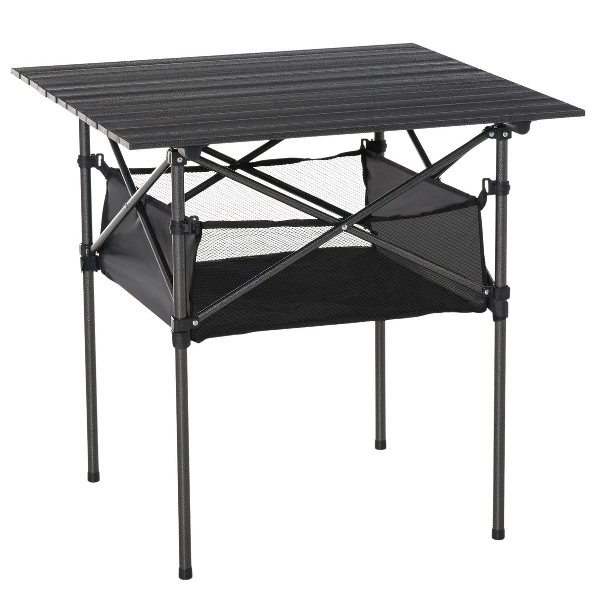 Lichtgewicht zwart aluminium opvouwbare campingtafel 70x70x69cm