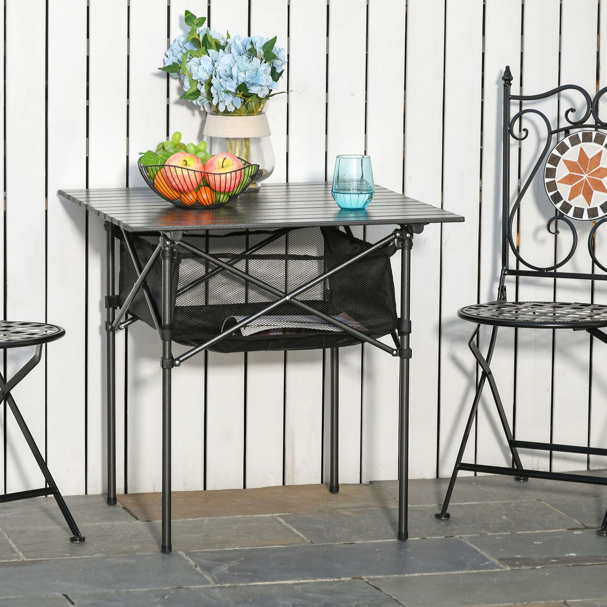 Lichtgewicht zwart aluminium opvouwbare campingtafel 70x70x69cm