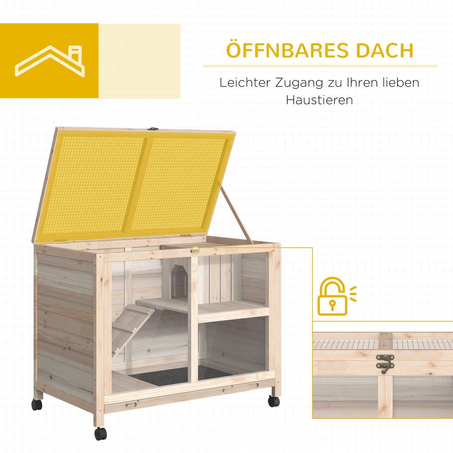Gabbia per porcellini d'India 91,5x53,3x73 cm, legno di abete resistente all'inverno
