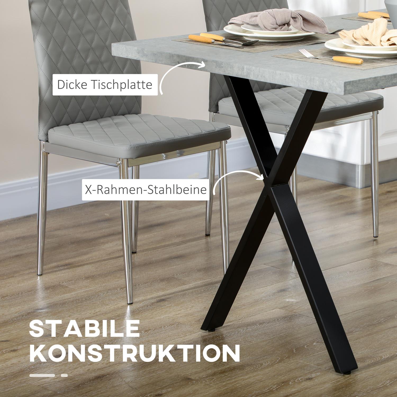 Eettafel in grijs steenlook voor 6 personen met stalen poten