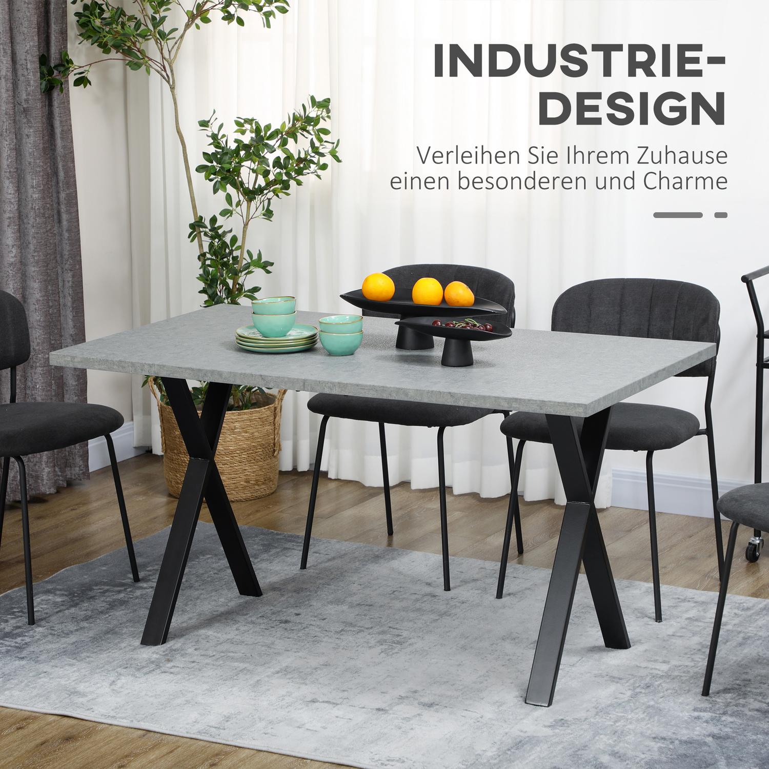 Eettafel in grijs steenlook voor 6 personen met stalen poten