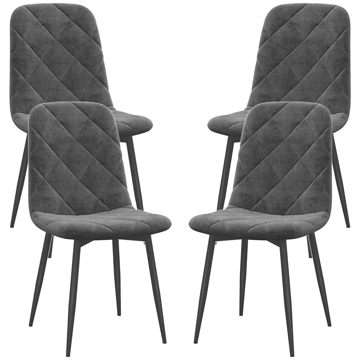 Eetkamerstoelen, set van 4 keukenstoelen met rugleuning, fluweel-look, gestoffeerde stoelen met metalen poten, voor eettafel, grijs