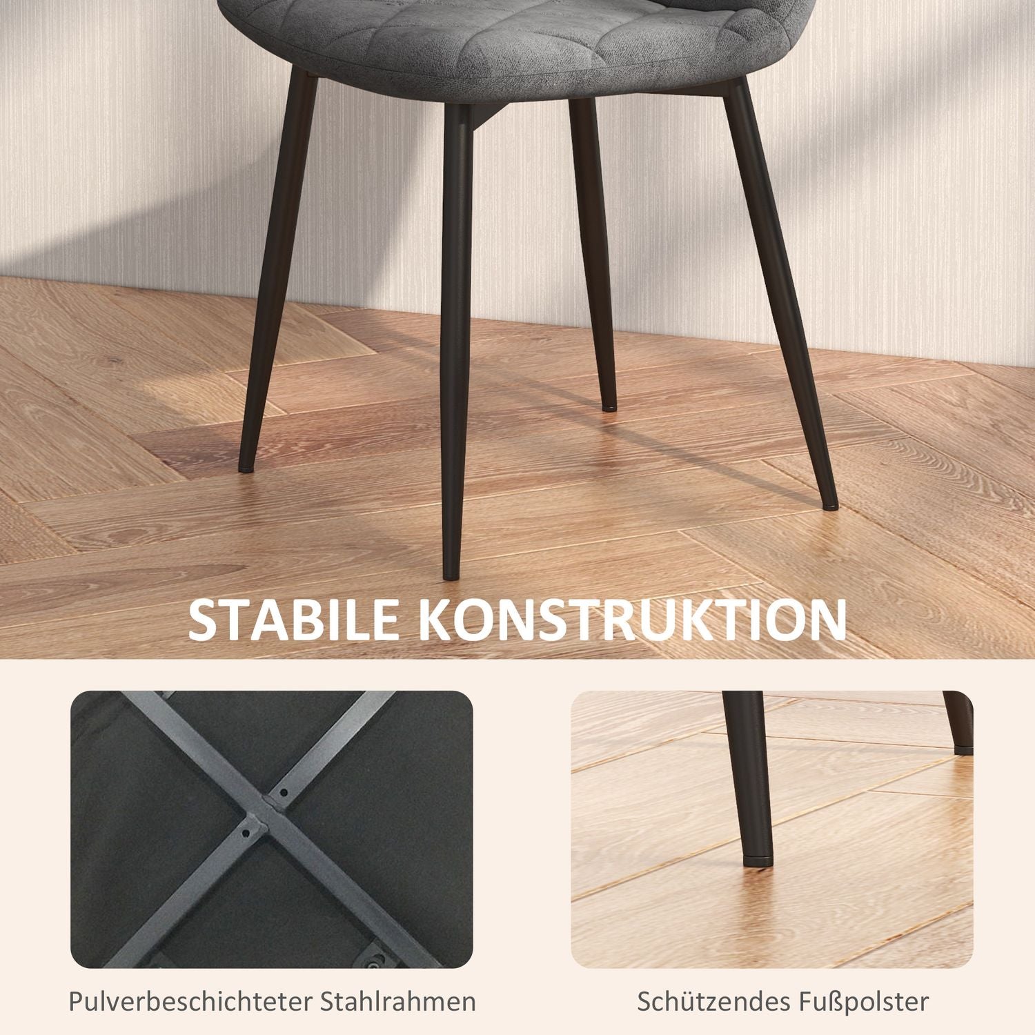 Eetkamerstoelen, set van 4 keukenstoelen met rugleuning, fluweel-look, gestoffeerde stoelen met metalen poten, voor eettafel, grijs