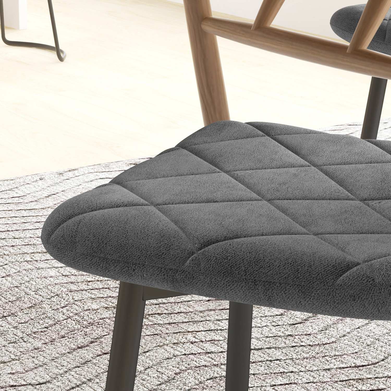 Eetkamerstoelen, set van 4 keukenstoelen met rugleuning, fluweel-look, gestoffeerde stoelen met metalen poten, voor eettafel, grijs