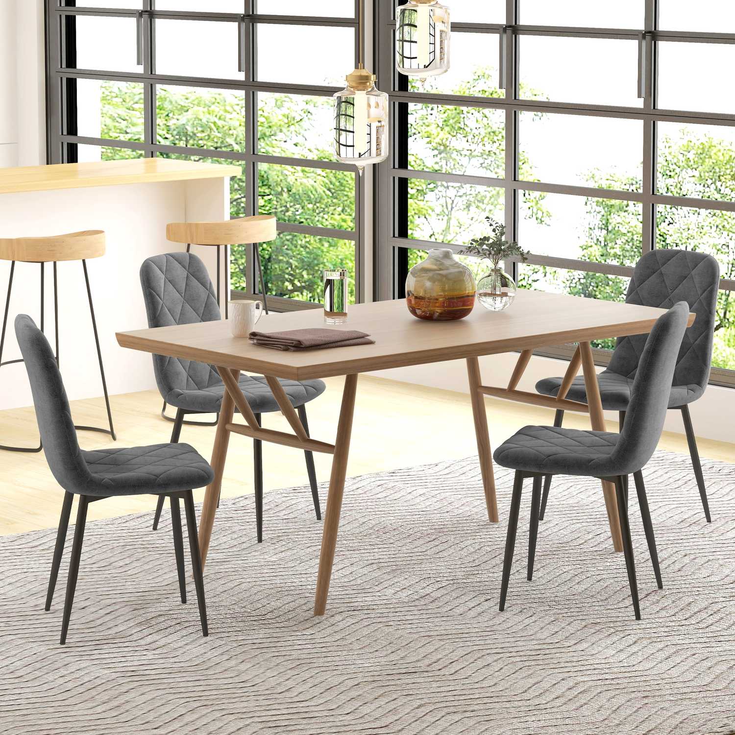 Eetkamerstoelen, set van 4 keukenstoelen met rugleuning, fluweel-look, gestoffeerde stoelen met metalen poten, voor eettafel, grijs