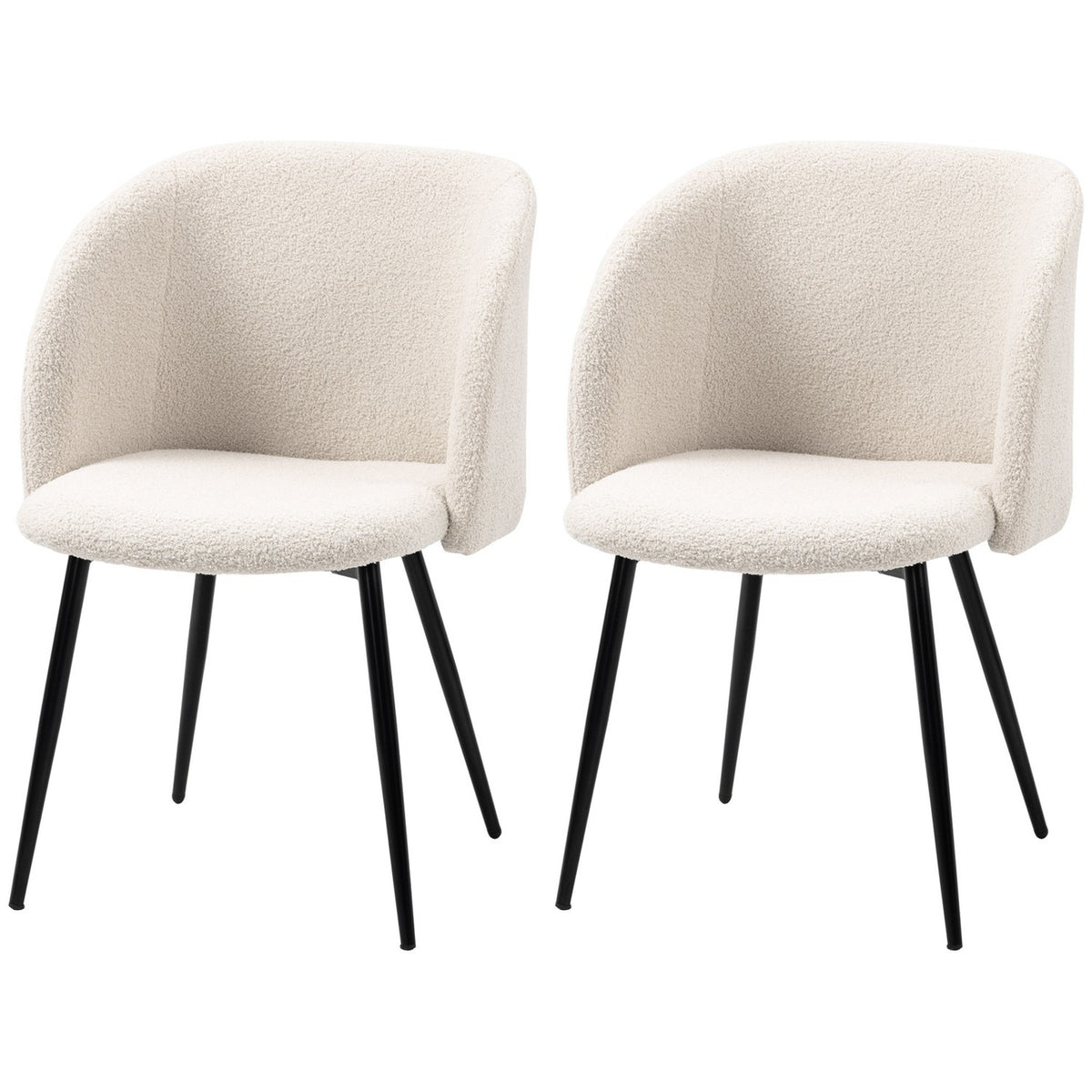 Eetkamerstoelen set van 2, gewatteerd, crèmewit, stalen poten