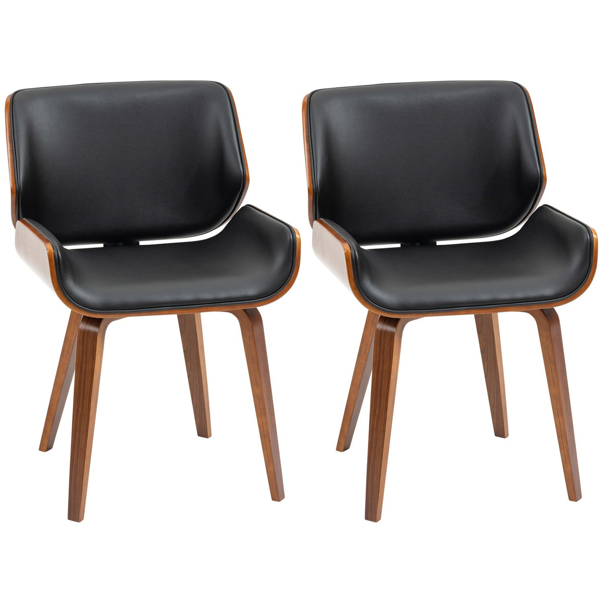 Eetkamerstoelen, set van 2, zwart kunstleer, houten frame