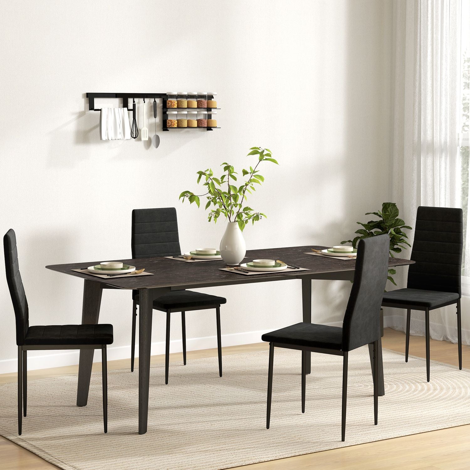 Matstolar Set om 4, Sammetsklädsel, Svart