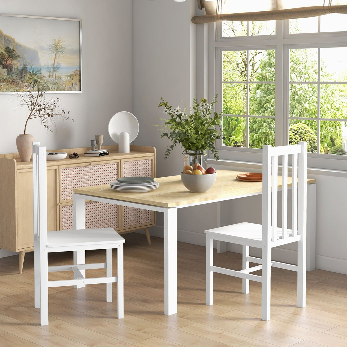 Eetkamerstoelen van wit grenenhout, set van 2 – draagvermogen 120 kg