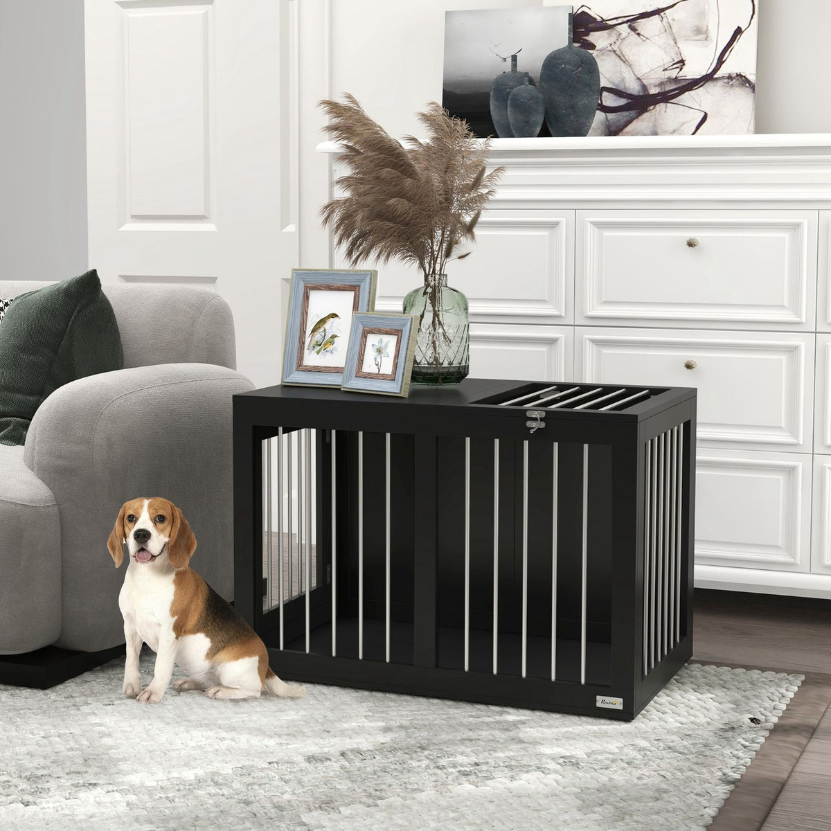 Middelgrote hondenbench – zwart, 2 deuren, 80 x 50 x 56,5 cm