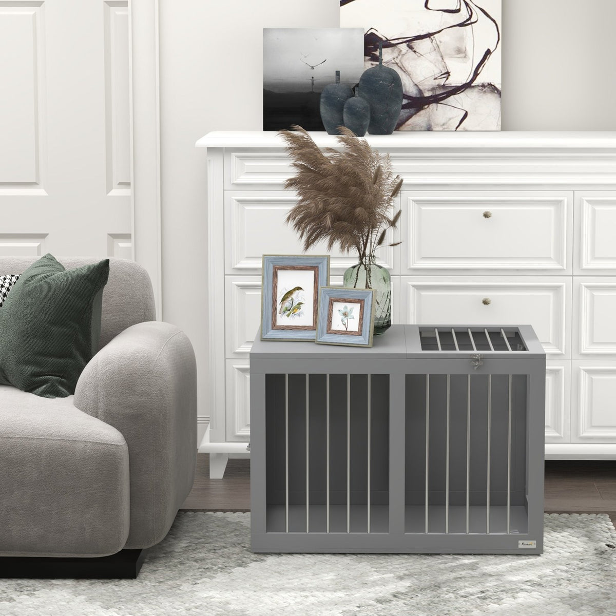Middelgrote hondenbench met deuren – Grijs 80 x 50 x 56,5 cm