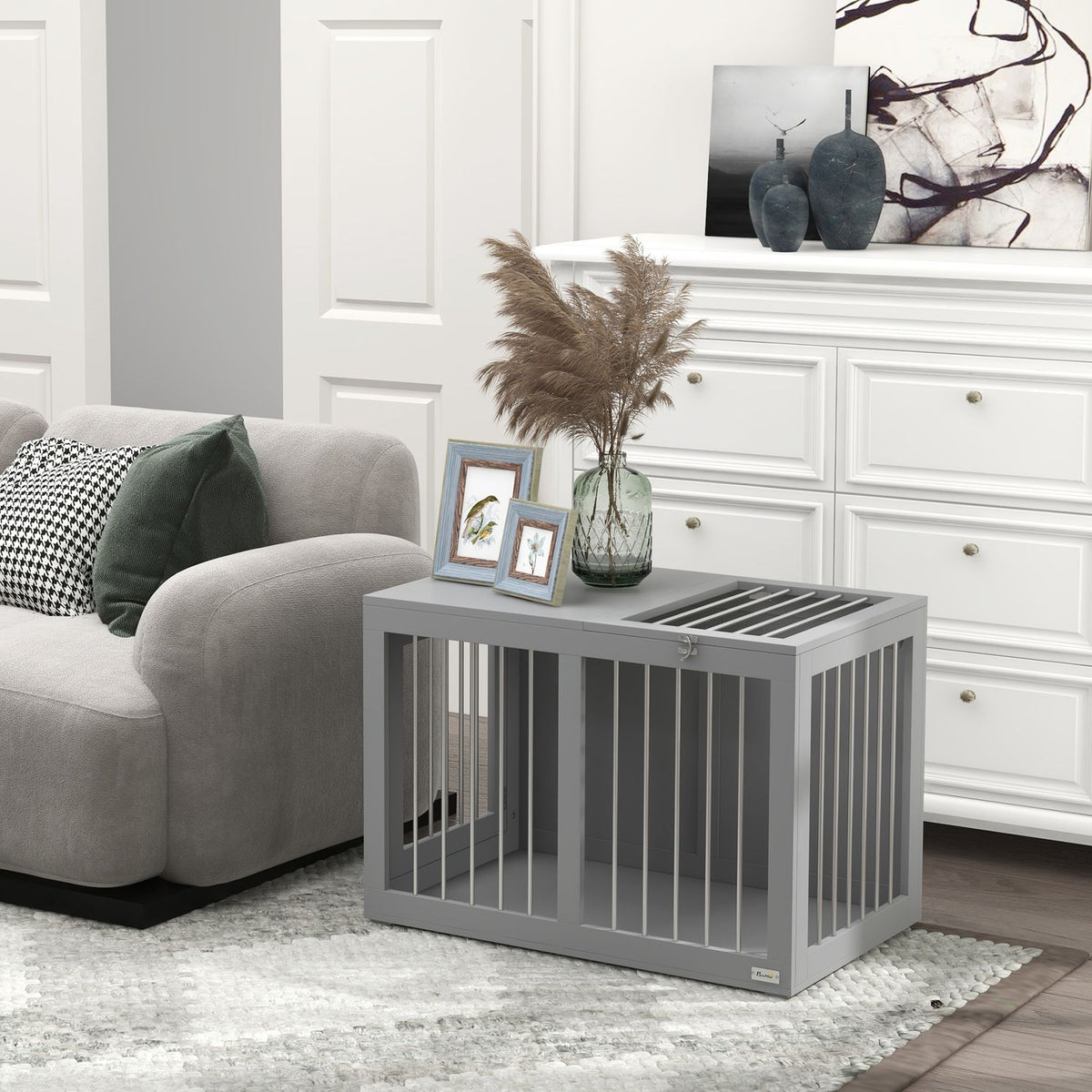 Middelgrote hondenbench met deuren – Grijs 80 x 50 x 56,5 cm
