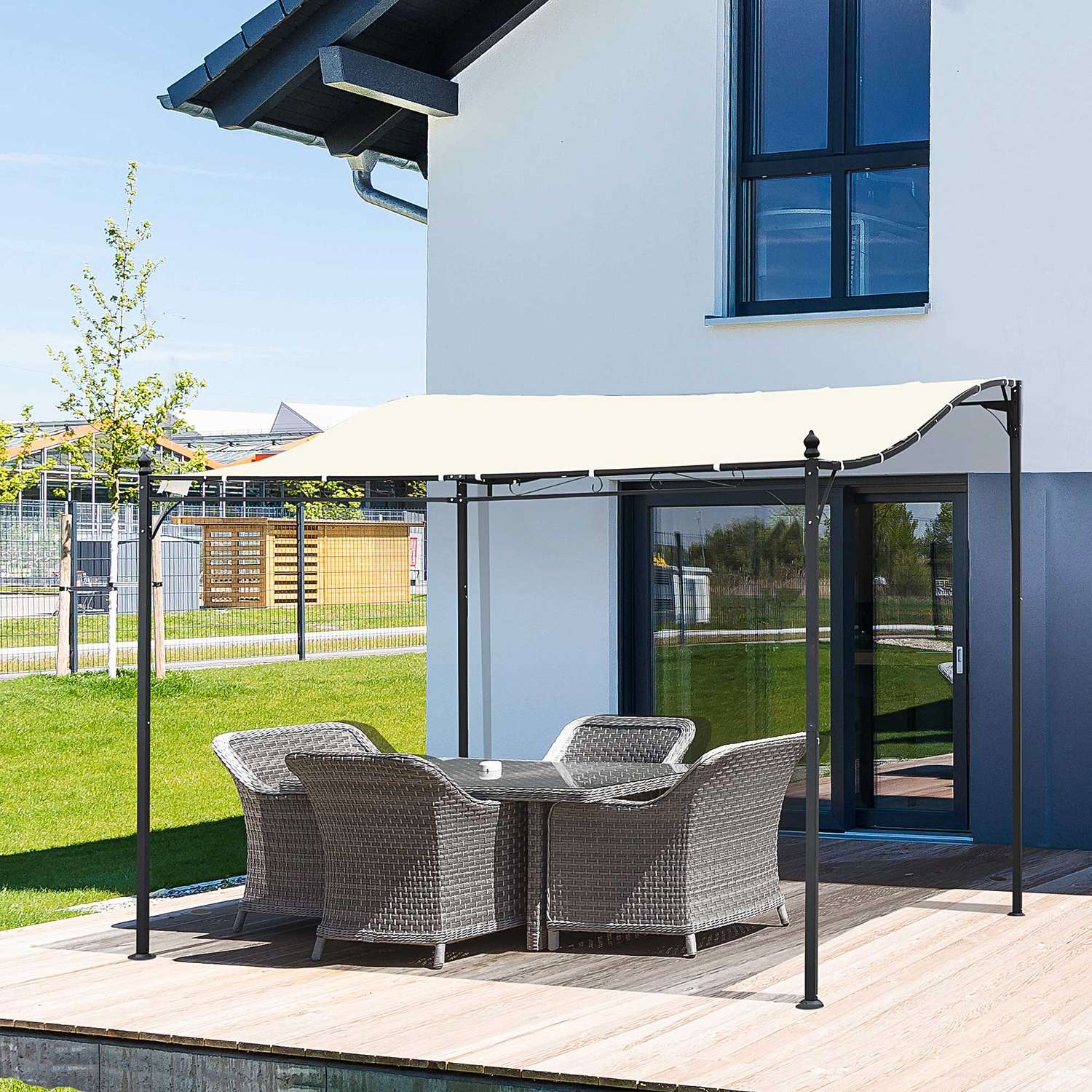 Metalen Pergola Gazebo Luifel, Crème, 297x297 Cm