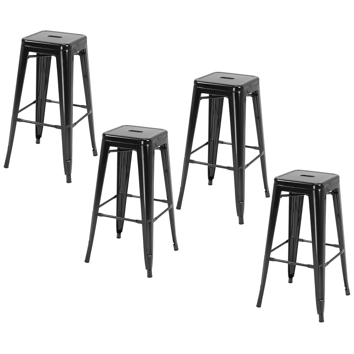 Metalen barkrukken, set van 4, stapelbaar, zwart, voor binnen en buiten