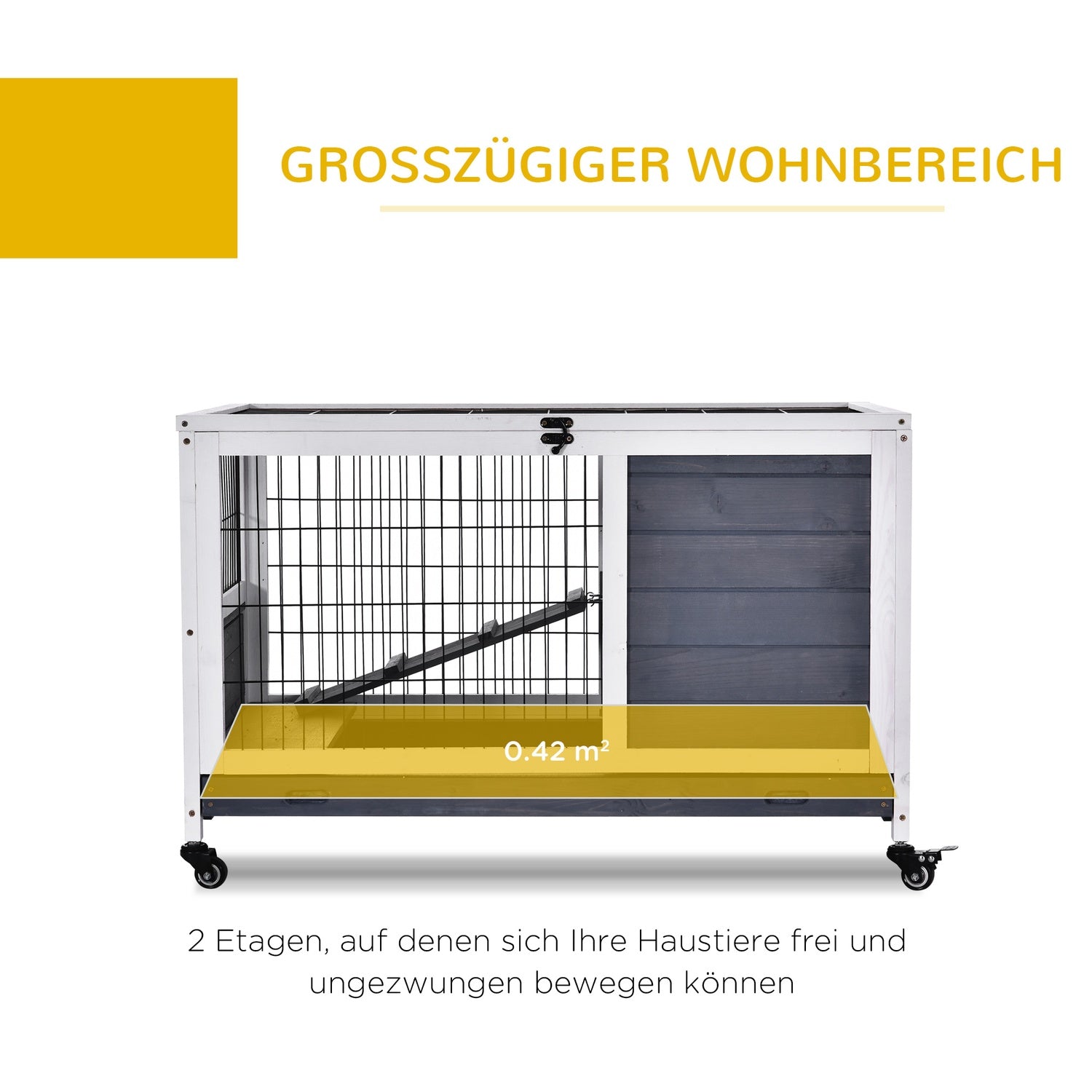 Caviarenhok, sparrenhout, donkergrijs/wit, 90x53x59cm
