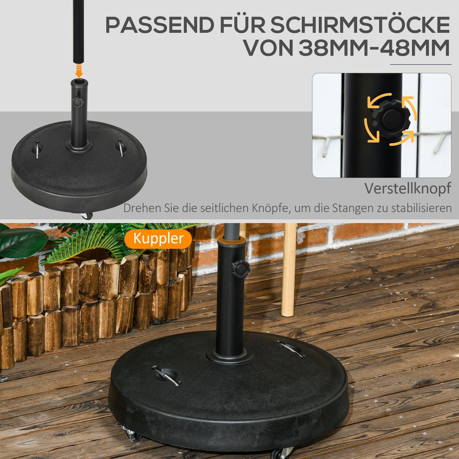 Verrijdbare paraplustandaard, 23,5 kg, zwart