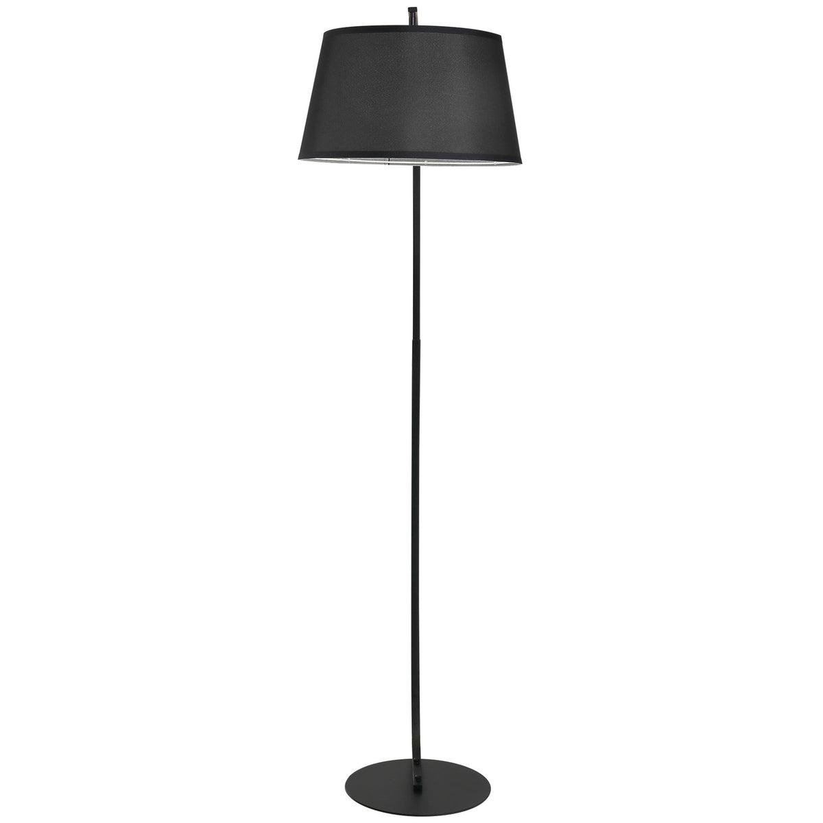Moderne boogvloerlamp van metaal met zwarte linnen kap