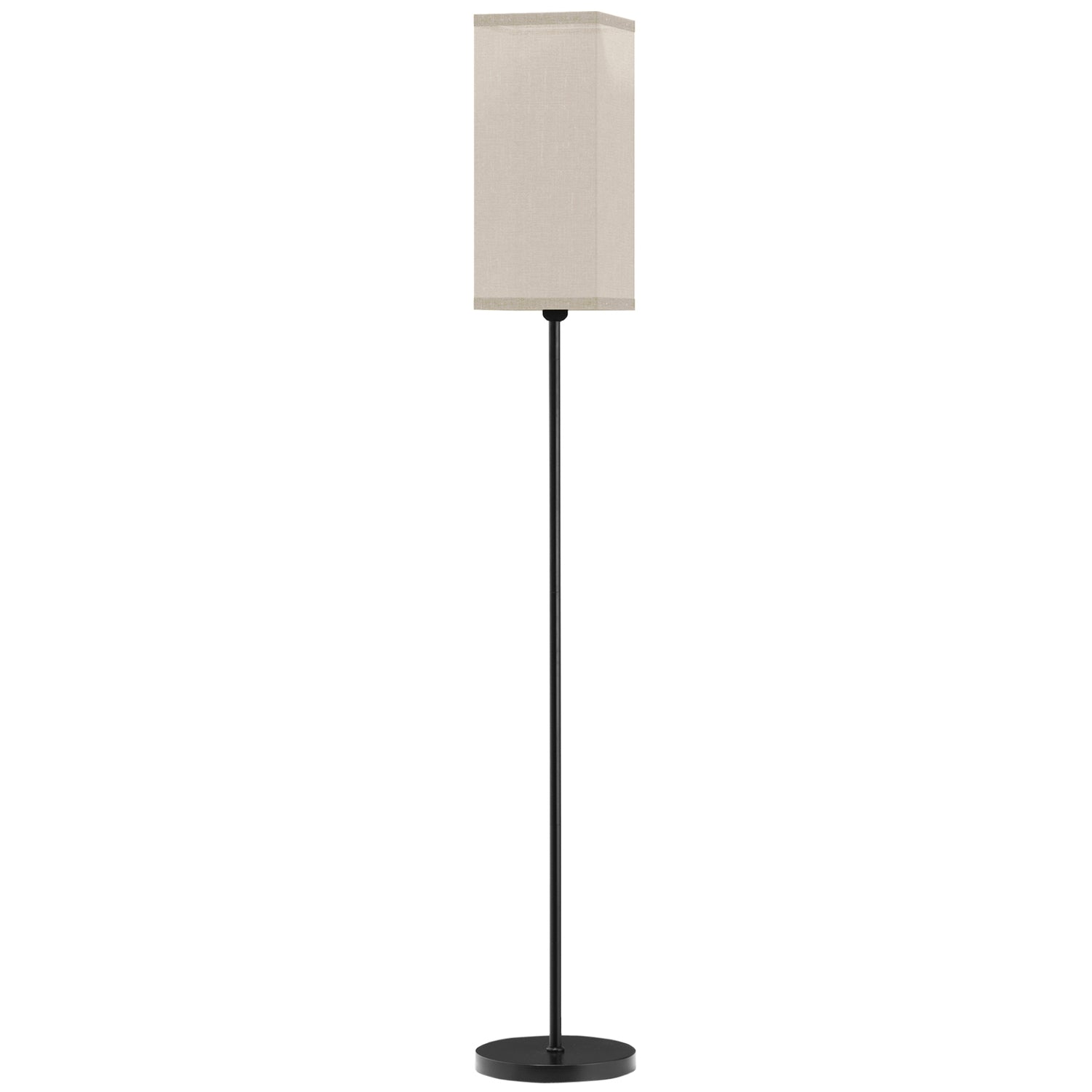 Moderne zwarte vloerlamp met linnenlook kap, voetschakelaar