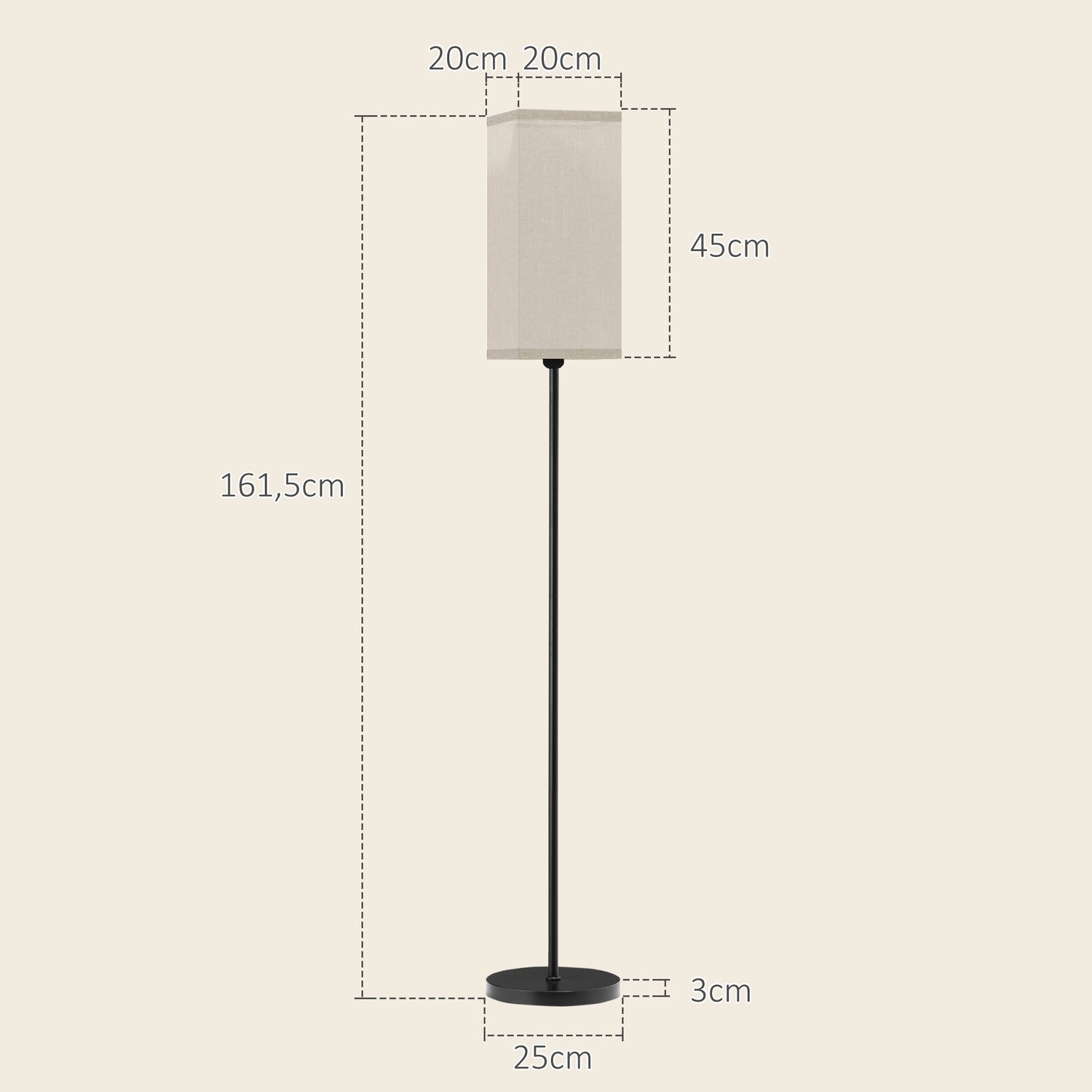 Moderne zwarte vloerlamp met linnenlook kap, voetschakelaar