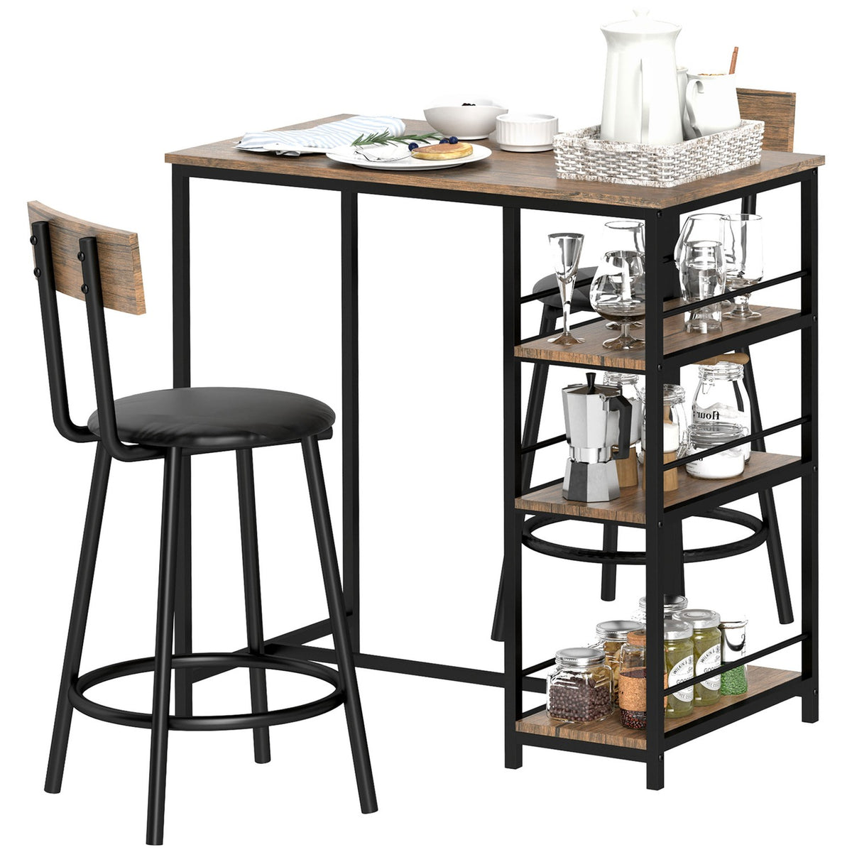 Moderne Bartafelset, 3-delig met opbergplanken