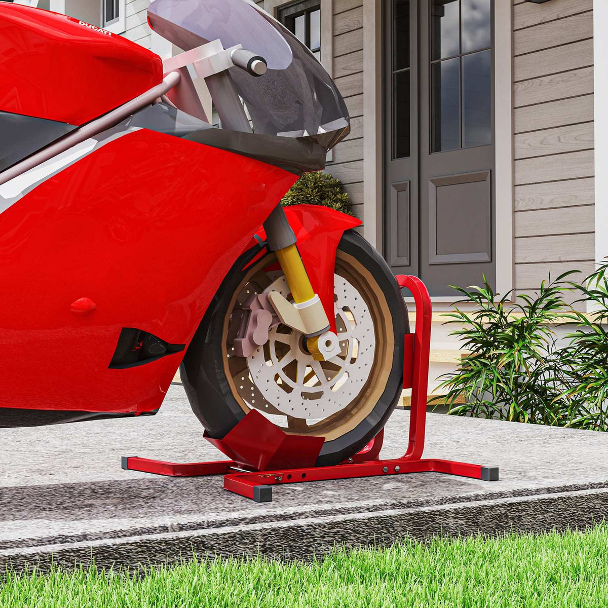 Motorfietswielklem voor wielen van 17–21 inch, metaal, rood