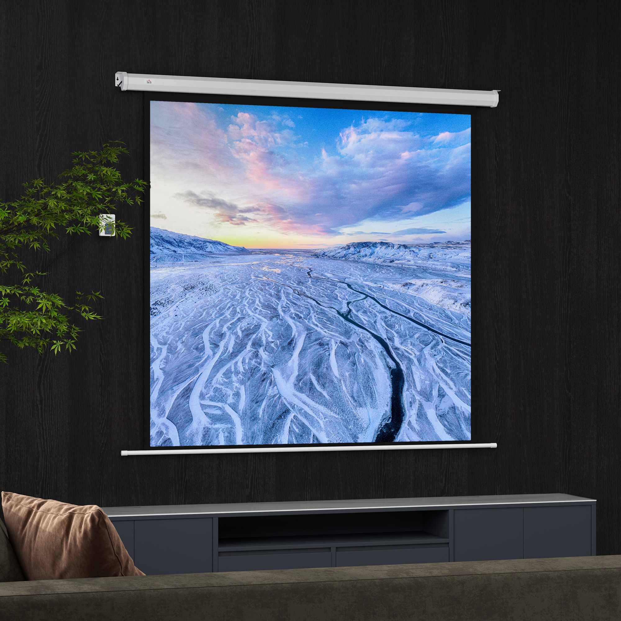 Motoriserad projektorduk, 92 tum 1:1, 4K, fjärrkontroll