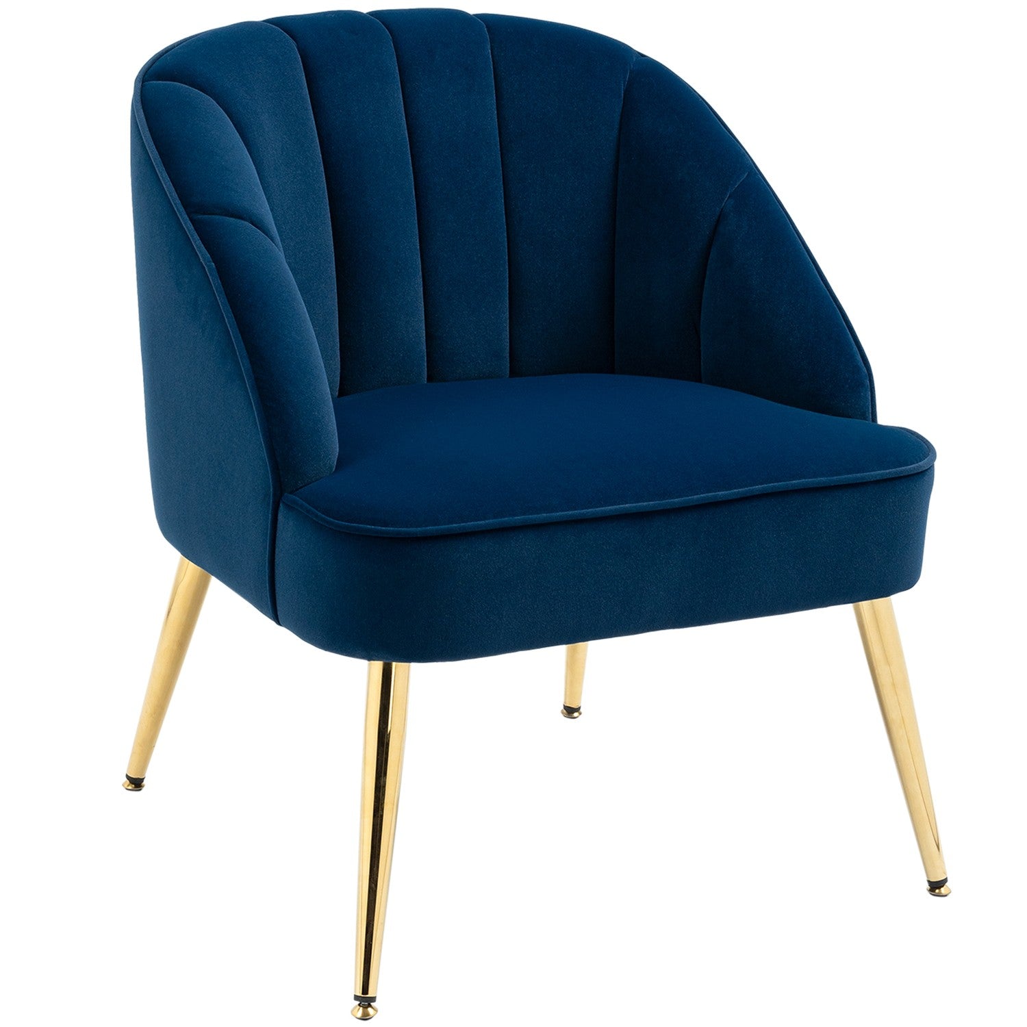 Donkerblauwe fluweellook fauteuil, stalen poten, 65x64x77 cm
