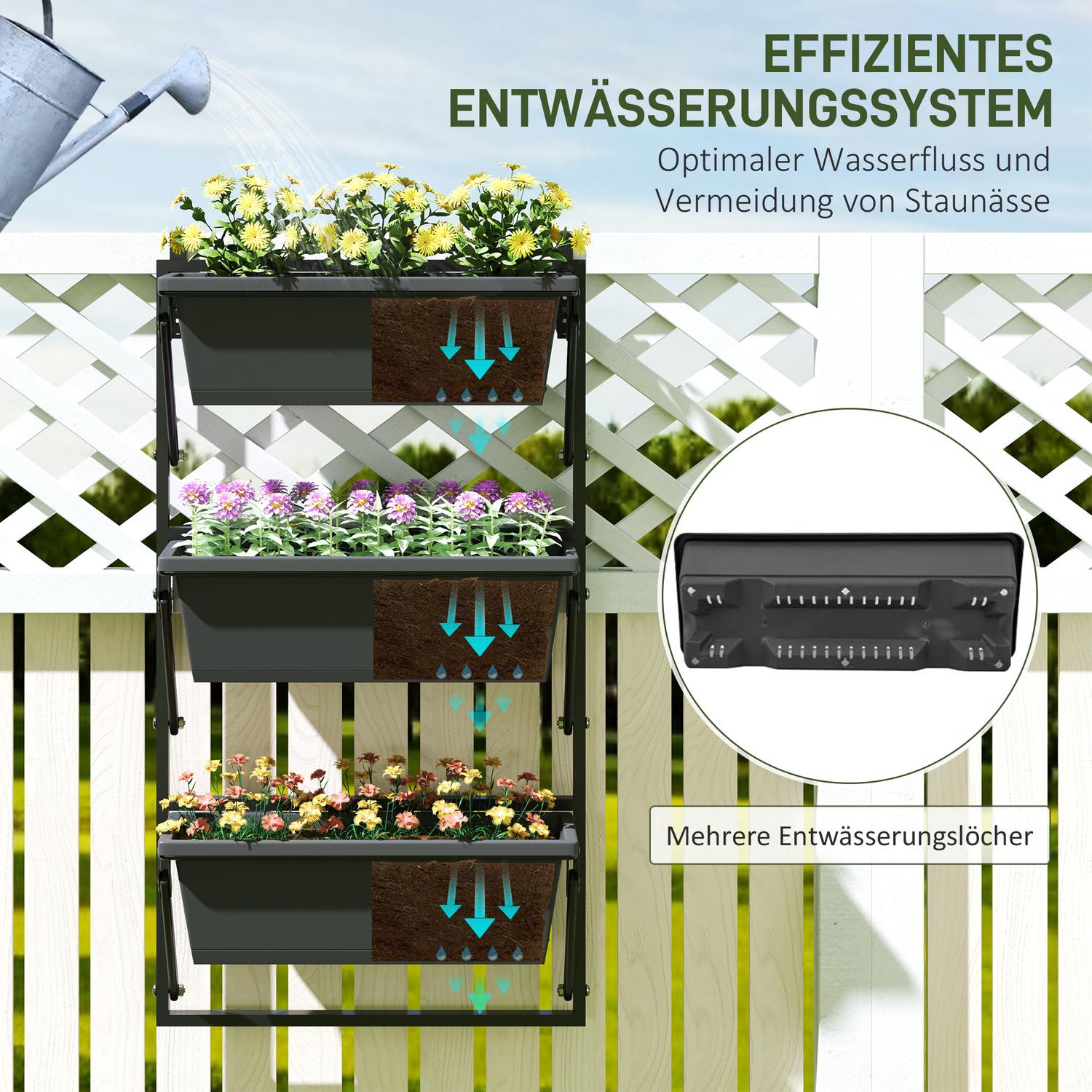Donkergrijze vierkante plastic bloempotten, 56x42 cm, set van 3