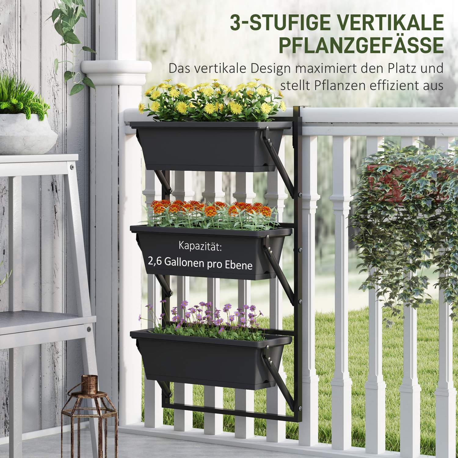 Donkergrijze vierkante plastic bloempotten, 56x42 cm, set van 3
