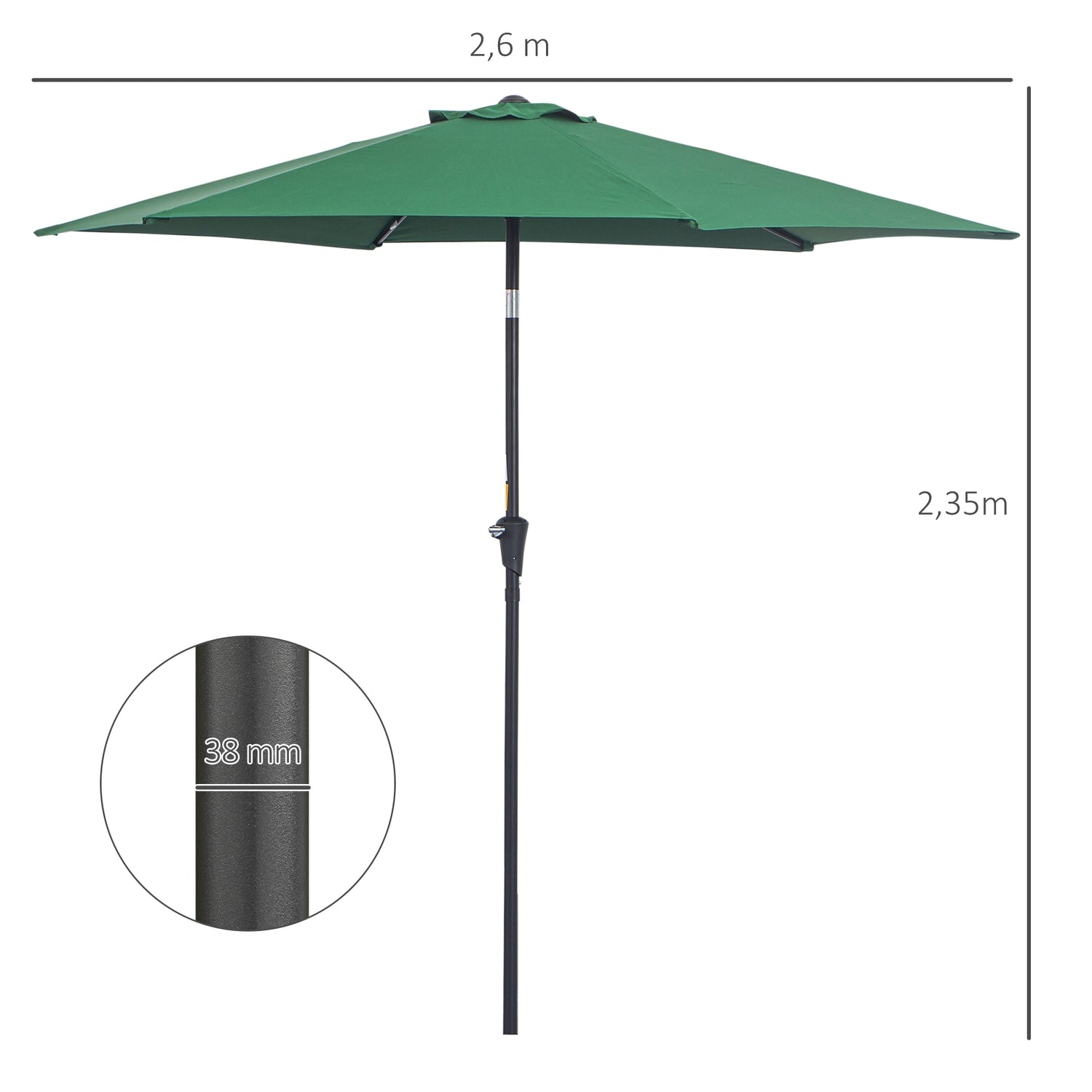 Donkergroene opvouwbare tuinparasol, aluminium, 2,7 m diameter