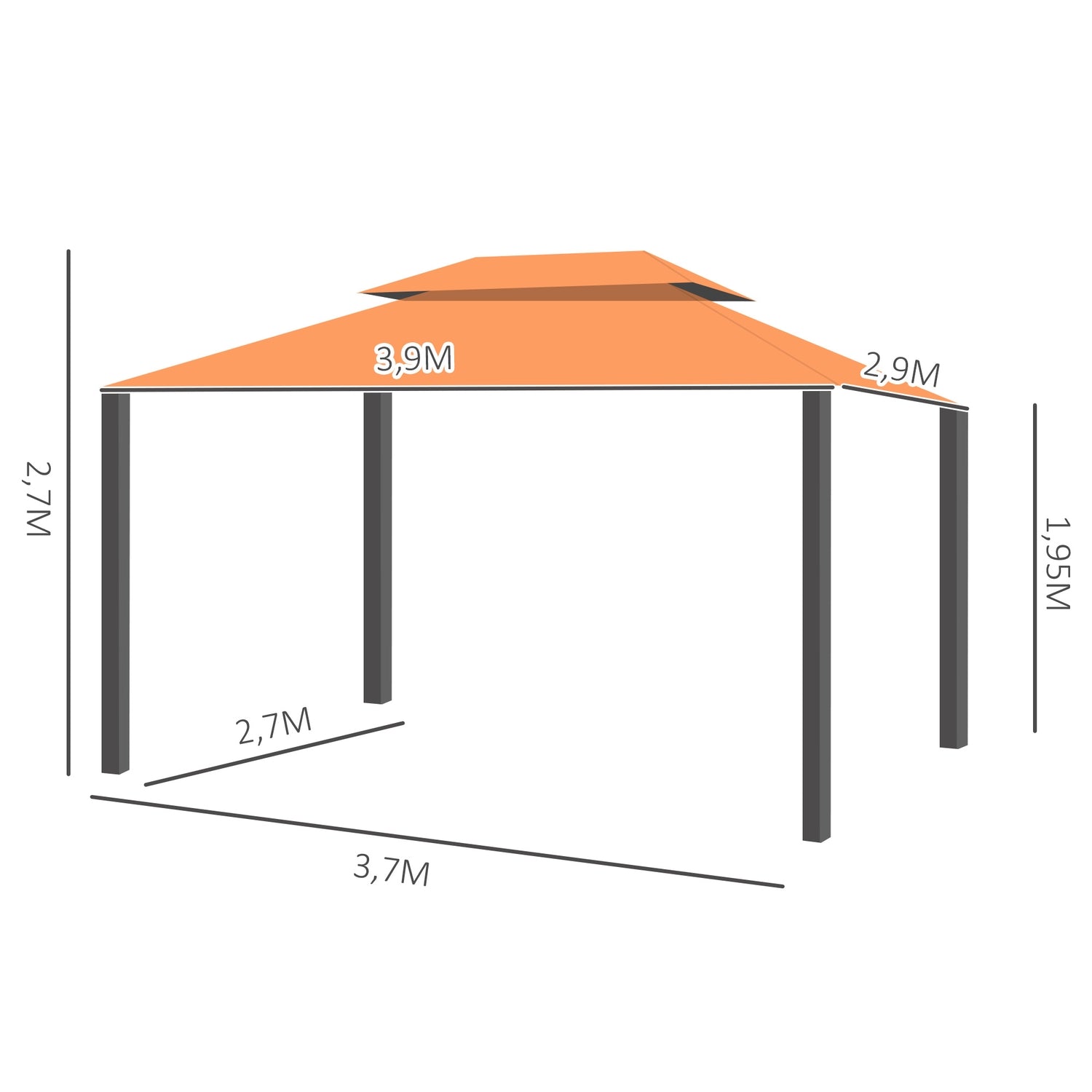 Oranje tuinpaviljoen in aluminium met 4 wanden – weerbestendig