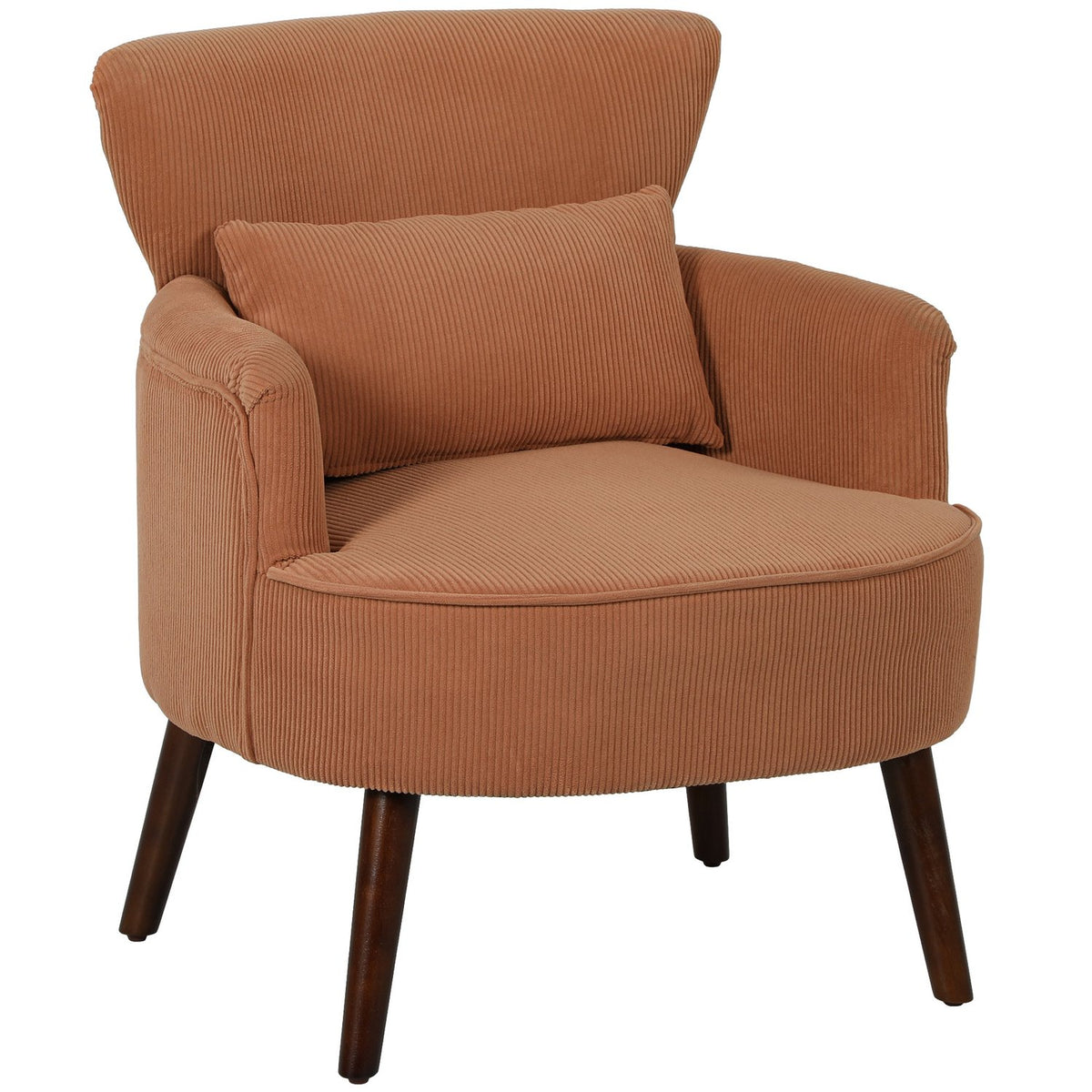 Oranje corduroy fauteuil – schuim met hoge dichtheid, houten frame