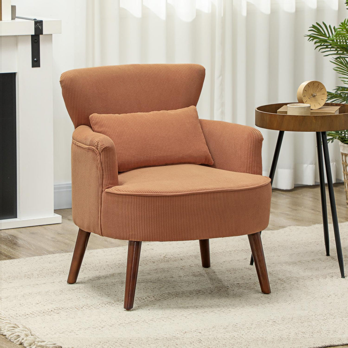 Oranje corduroy fauteuil – schuim met hoge dichtheid, houten frame