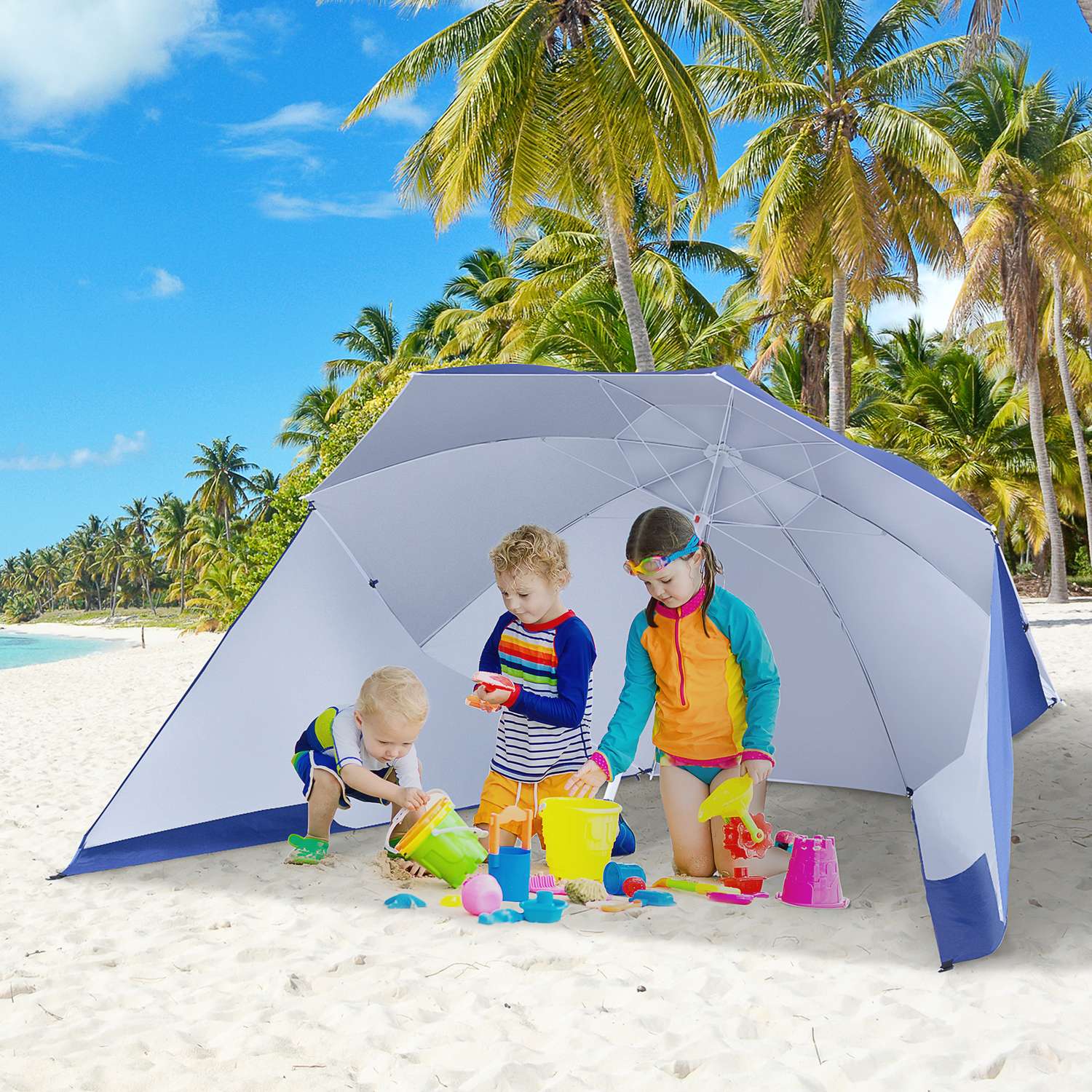 Parasol & beschutting met windscherm, blauw, 210cm