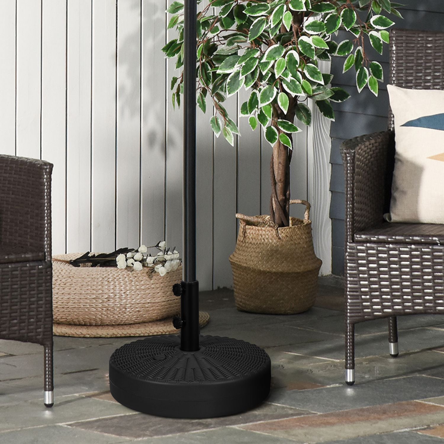 Parasolvoet 29 kg, zwart, rotanlook, geschikt voor Ø38/48 mm stokken