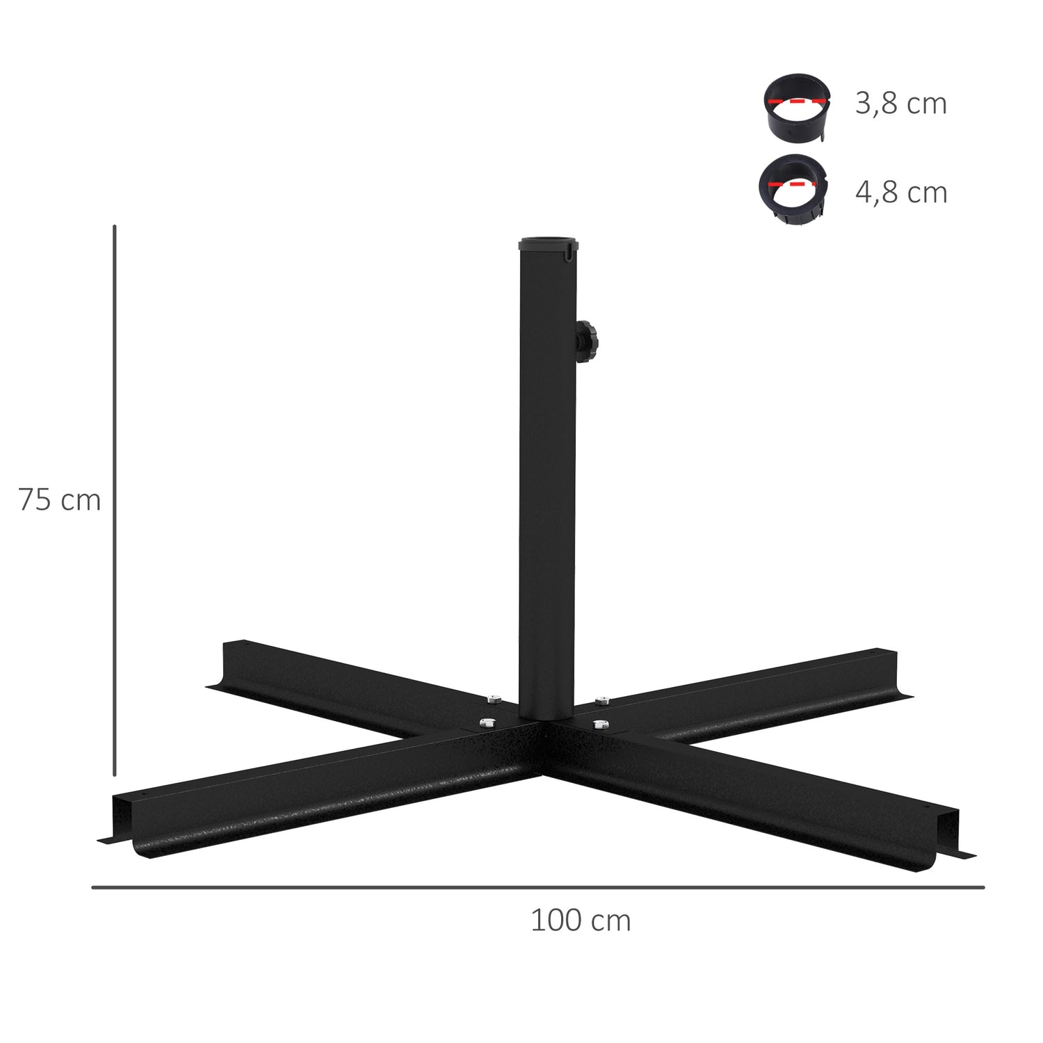 Parasolvoet, Zwart - 4 kg, Geschikt voor palen van Ø38-48 mm